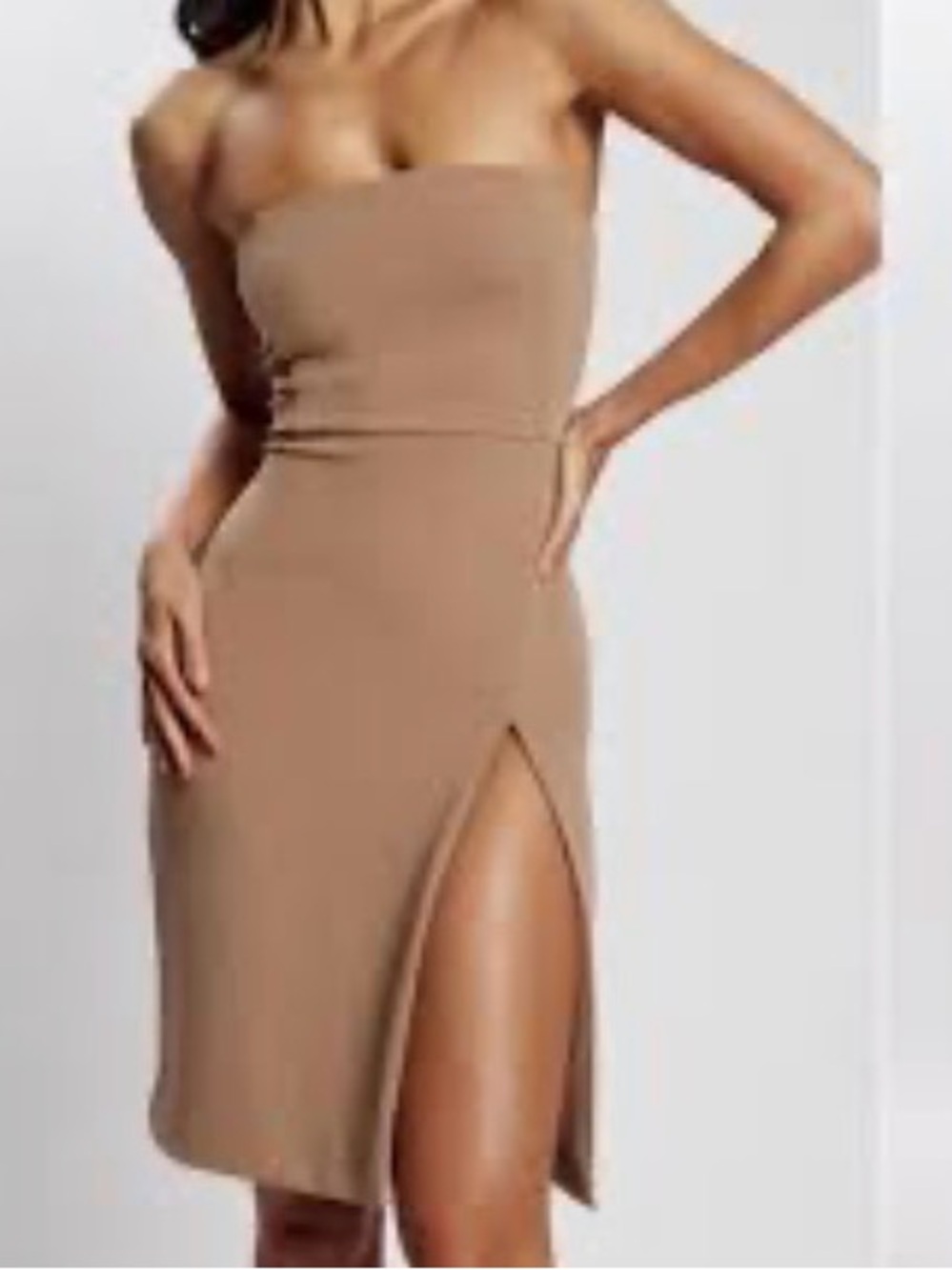 Meshki Strapless Midi Dress in Taupe